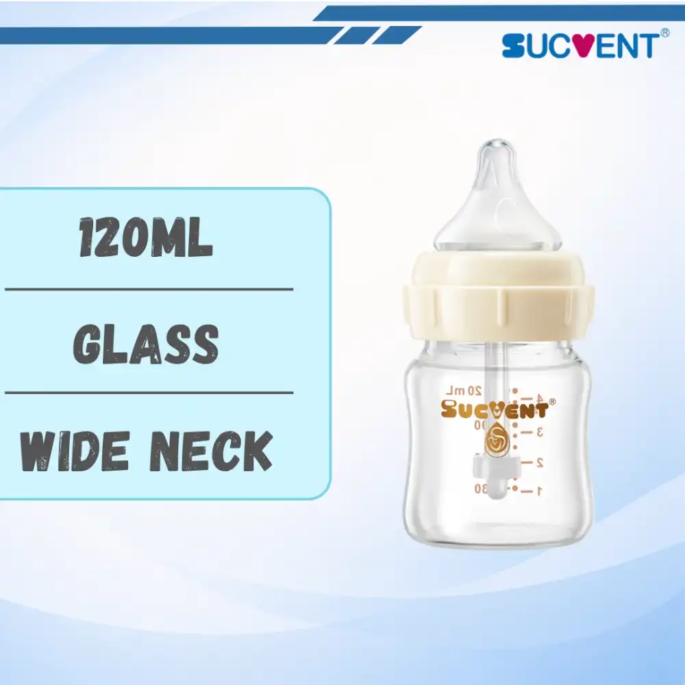 SucVent Wide Neck Anti-Colic 120ML / 200ML / 240ML Glass Baby Milk Bottle