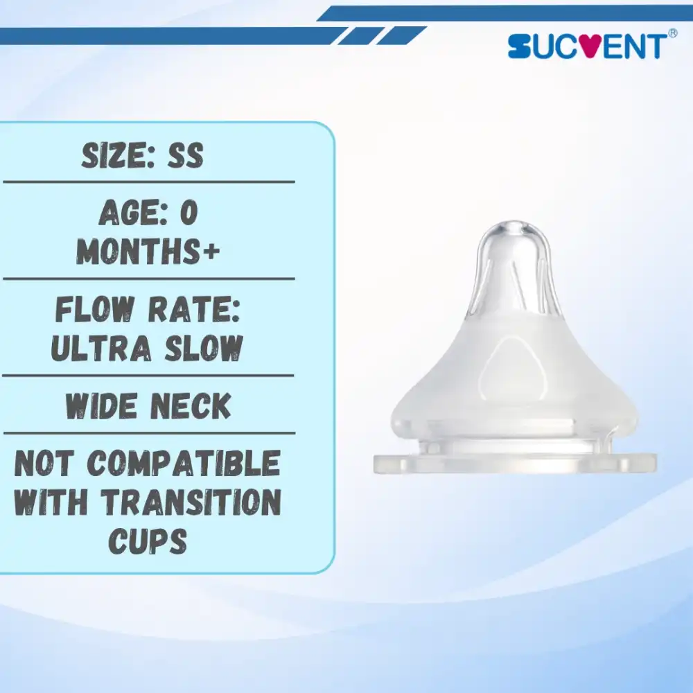 SucVent Wide Neck Silicone Teat / Nipple for Baby Milk Bottle (Pre-Term / Small / Medium / Large / X