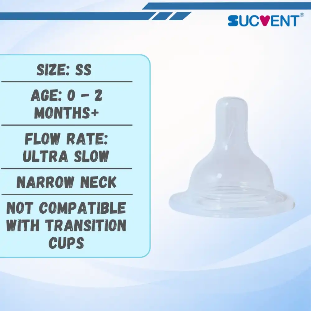 SucVent Narrow Neck Silicone Teat / Nipple for Baby Milk Bottle (Pre-Term)