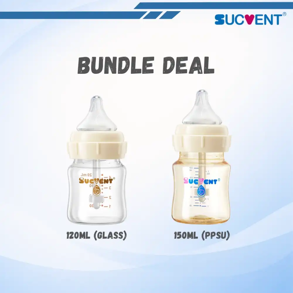 BUNDLE DEAL - SucVent 120ML Glass + 150ML PPSU Anti-Colic Baby Milk Bottles