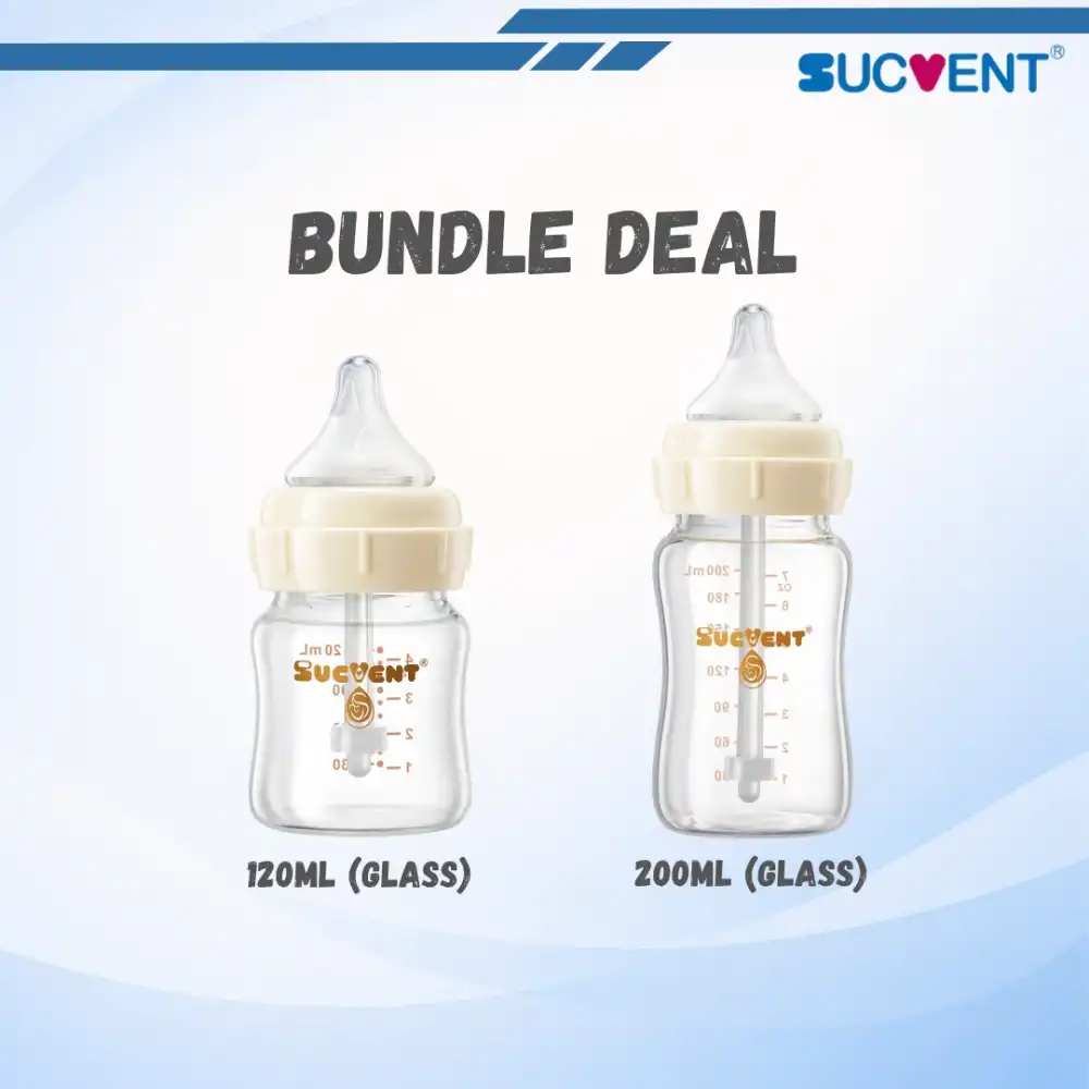 BUNDLE DEAL - SucVent 120ML Glass + 200ML Glass Anti-Colic Baby Milk Bottles