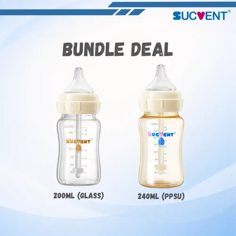 BUNDLE DEAL - SucVent 200ML Glass + 240ML PPSU Anti-Colic Baby Milk Bottles